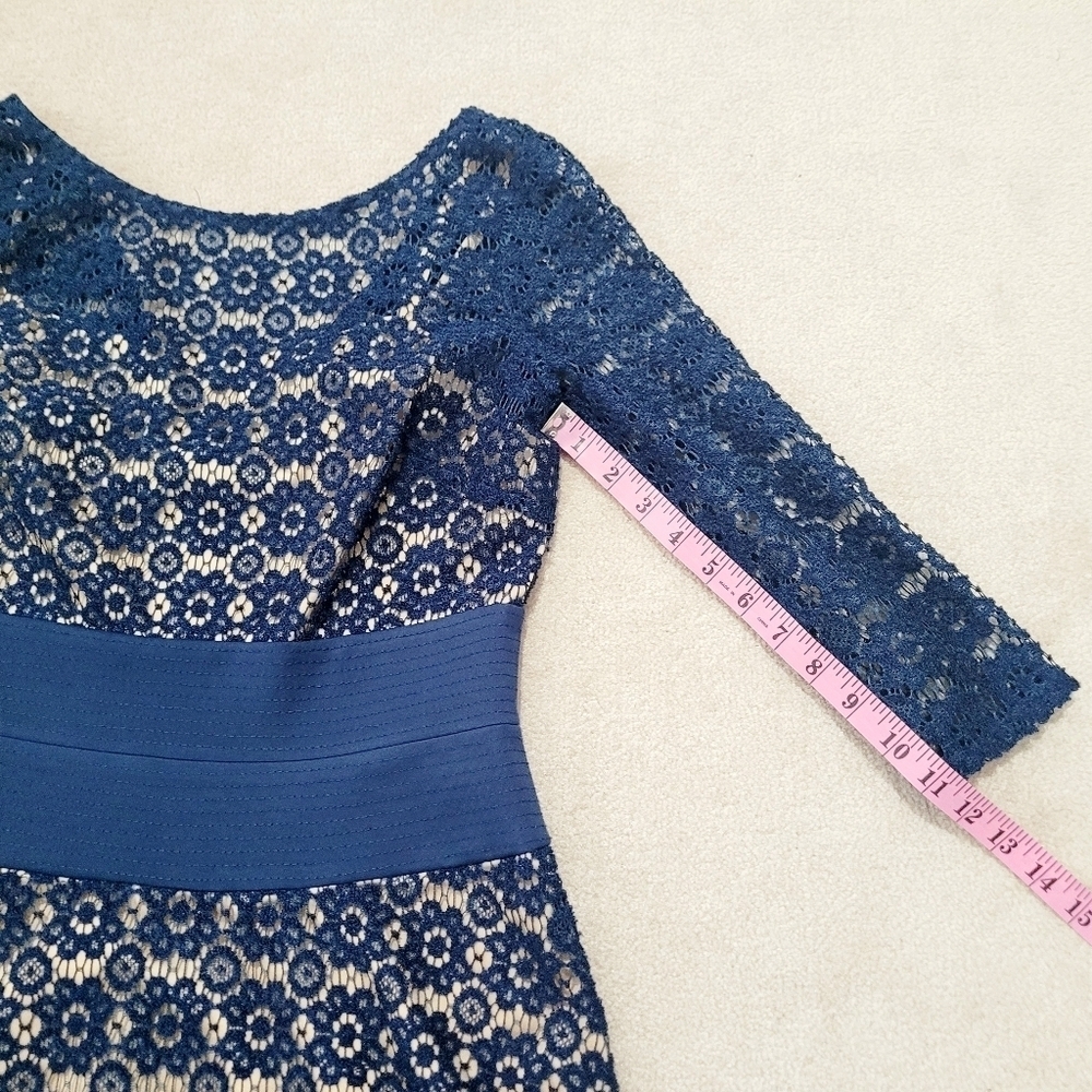 Adrianna Papell Women's Lace Navy  Cocktail Dress Size 6 Elegant Floral Lined - Picture 7 of 12